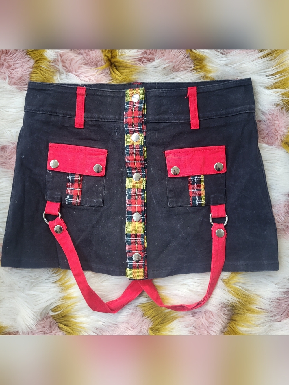Lip service vintage y2k bondage red strap plaid mini skirt Large